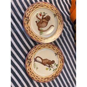 American Atelier Monkey 5029 Porcelain Salad Dessert Plates Set of 2